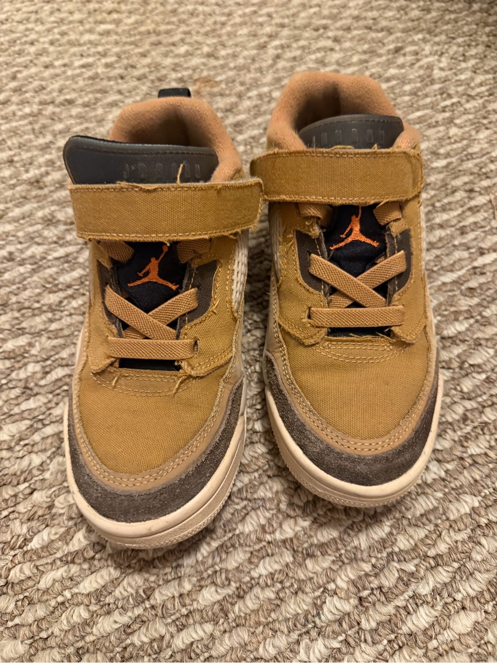 Jordan Kids' Brown Tan Strap Sneaker with Orange Jumpman